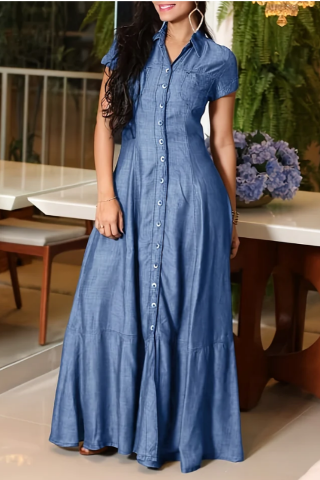 Eliza | Long Denim-Look Dress