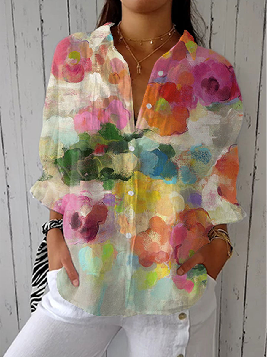 Caroline – Watercolor Floral Print Blouse
