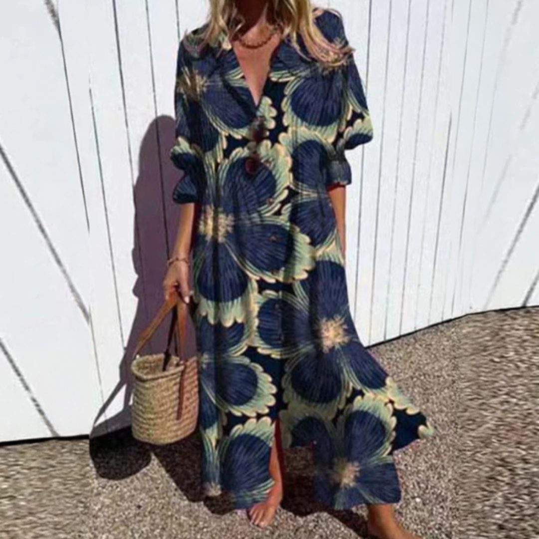 Lila Printed Button-Down Maxi Dress