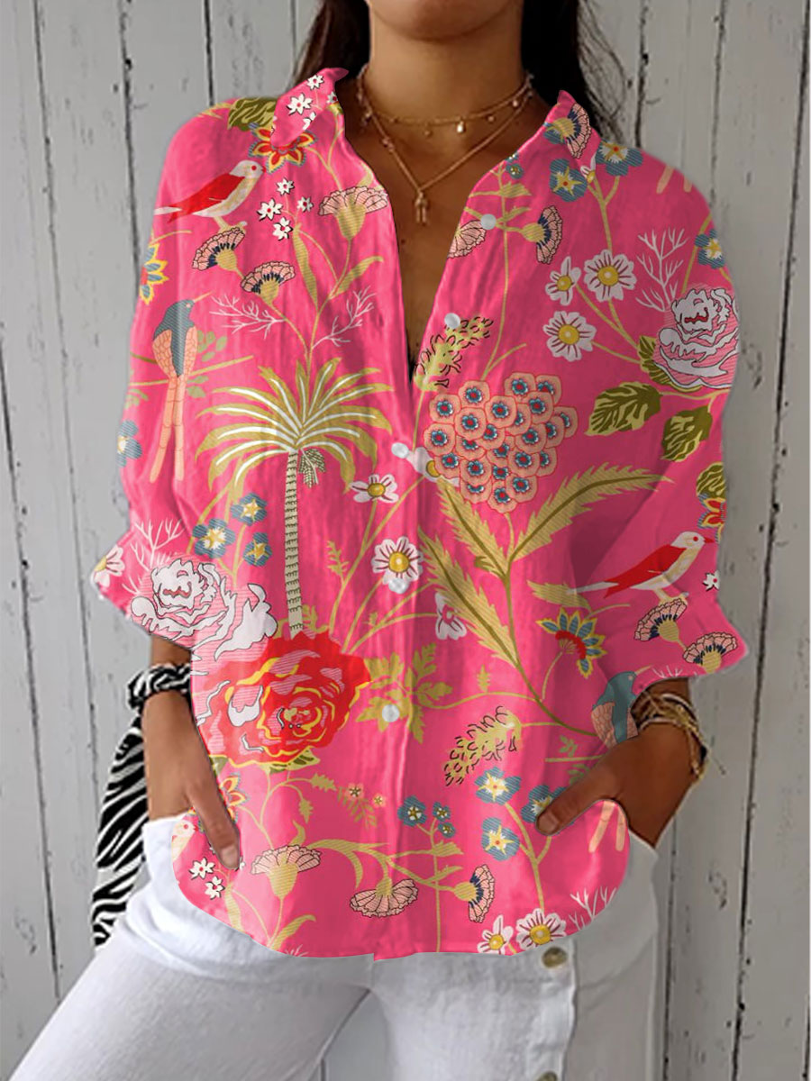 Elizabeth - Tropical Floral Print Blouse