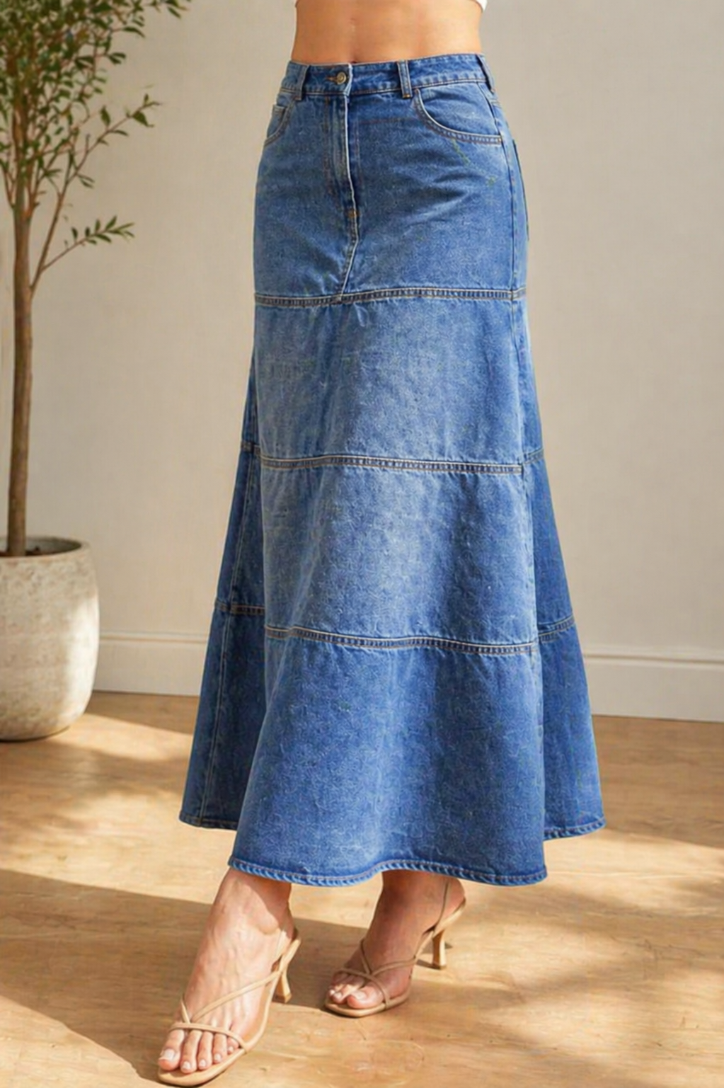 Mary | Mid-Length Denim-Look Skirt