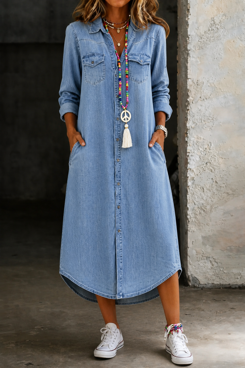 Helen | Casual Elegant Long Denim-Look Shirt Dress