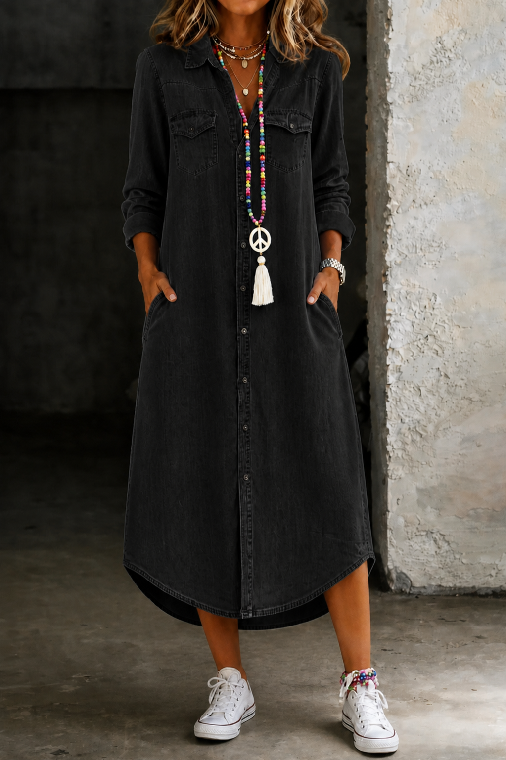 Helen | Casual Elegant Long Denim-Look Shirt Dress
