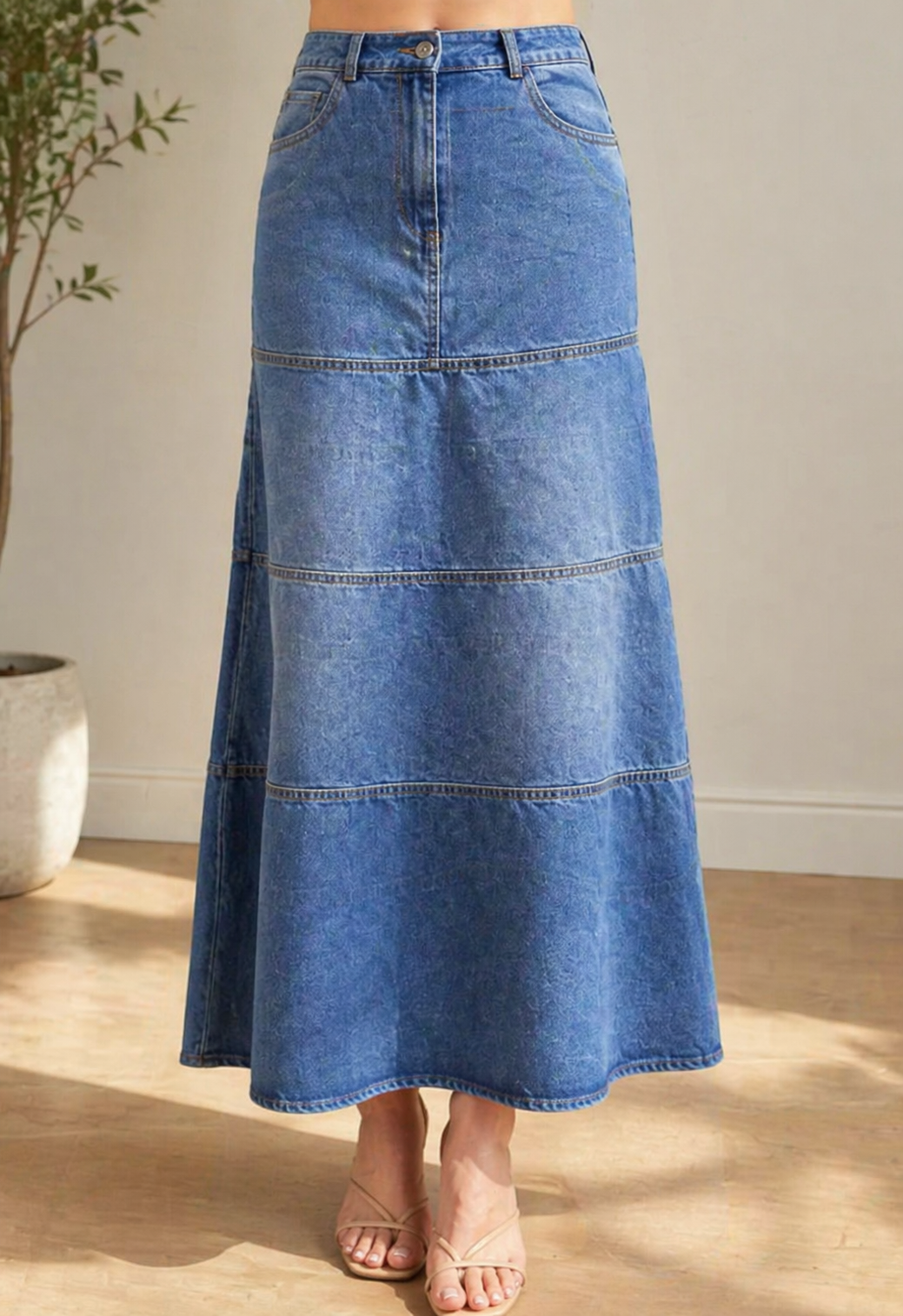 Mary | Mid-Length Denim-Look Skirt