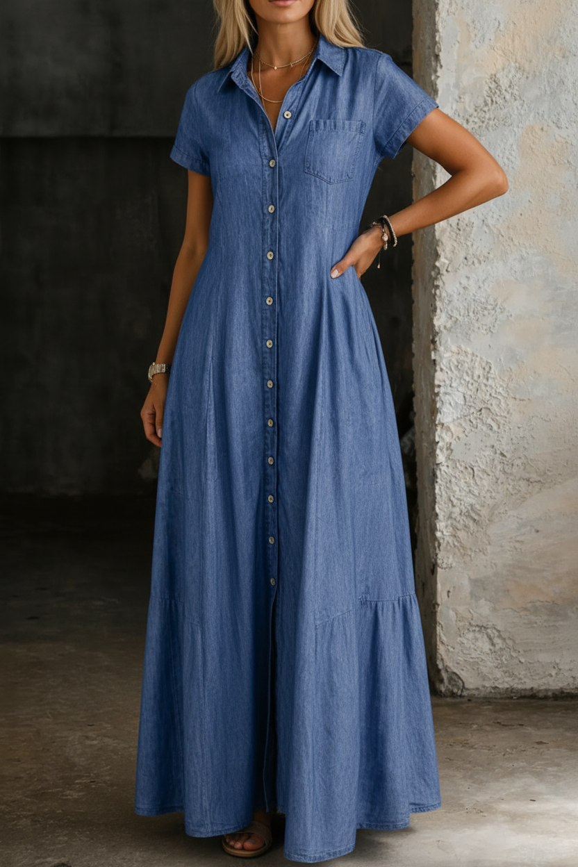 Eliza | Long Denim-Look Dress