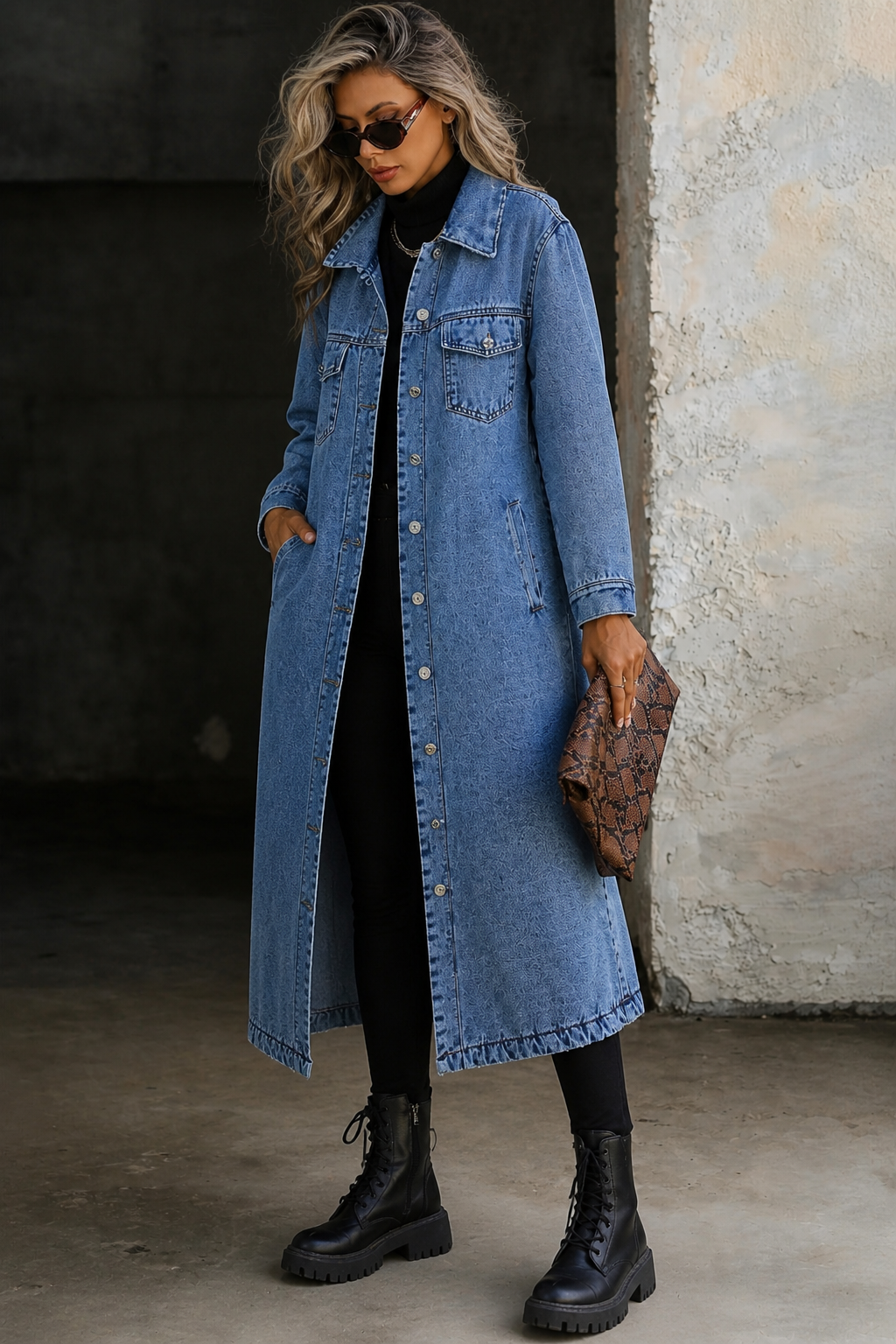 Maya | Stylish Long Denim-Look Jacket