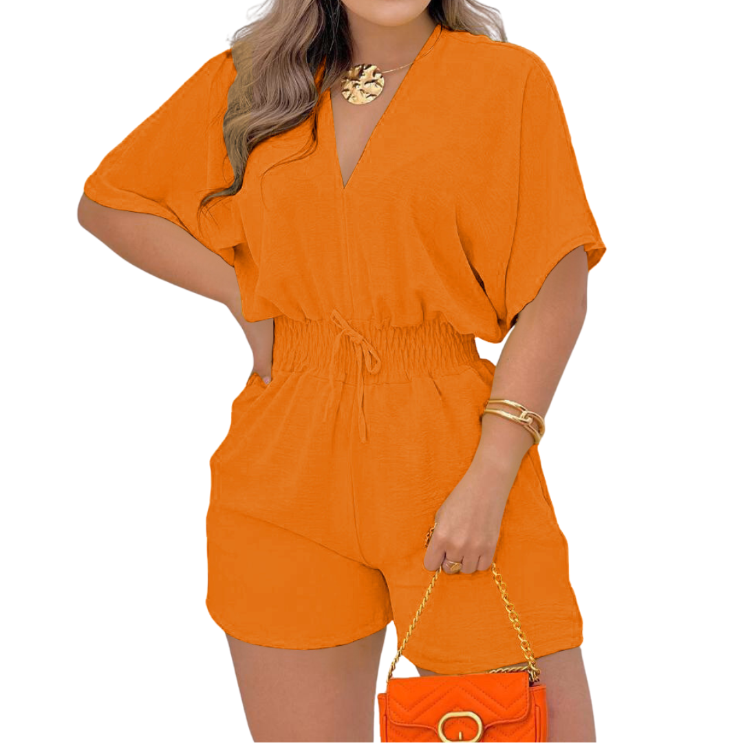 Joelle – Casual V-Neck Drawstring Romper