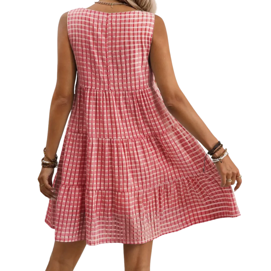 Wyla – Breezy Plaid Ruffled Sleeveless Dress