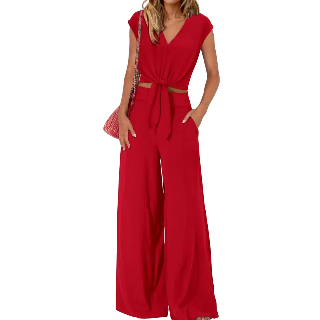 Lena – Breezy V-Neck Wide-Leg Set