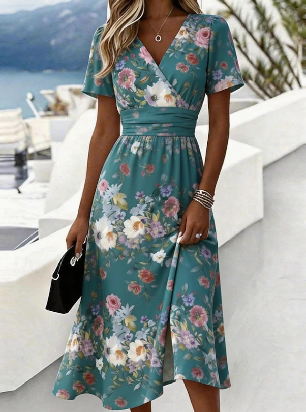 Ilanna | Elegant Floral Wrap Midi Dress