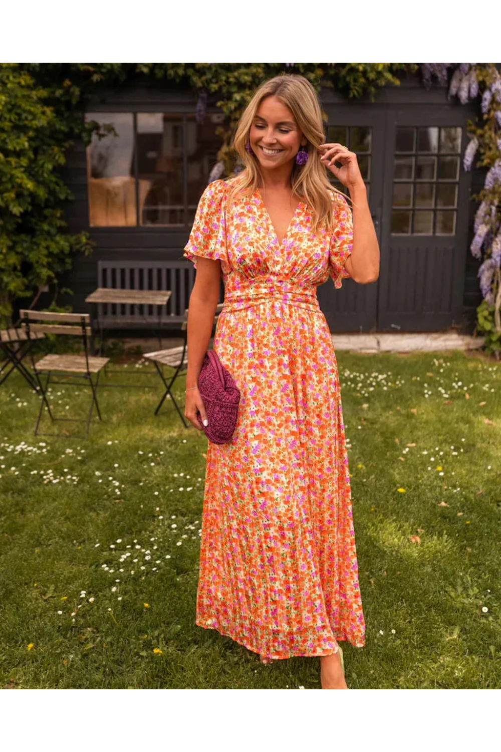 Tova | Women's V-Neck Floral Short Sleeve Maxi Dress