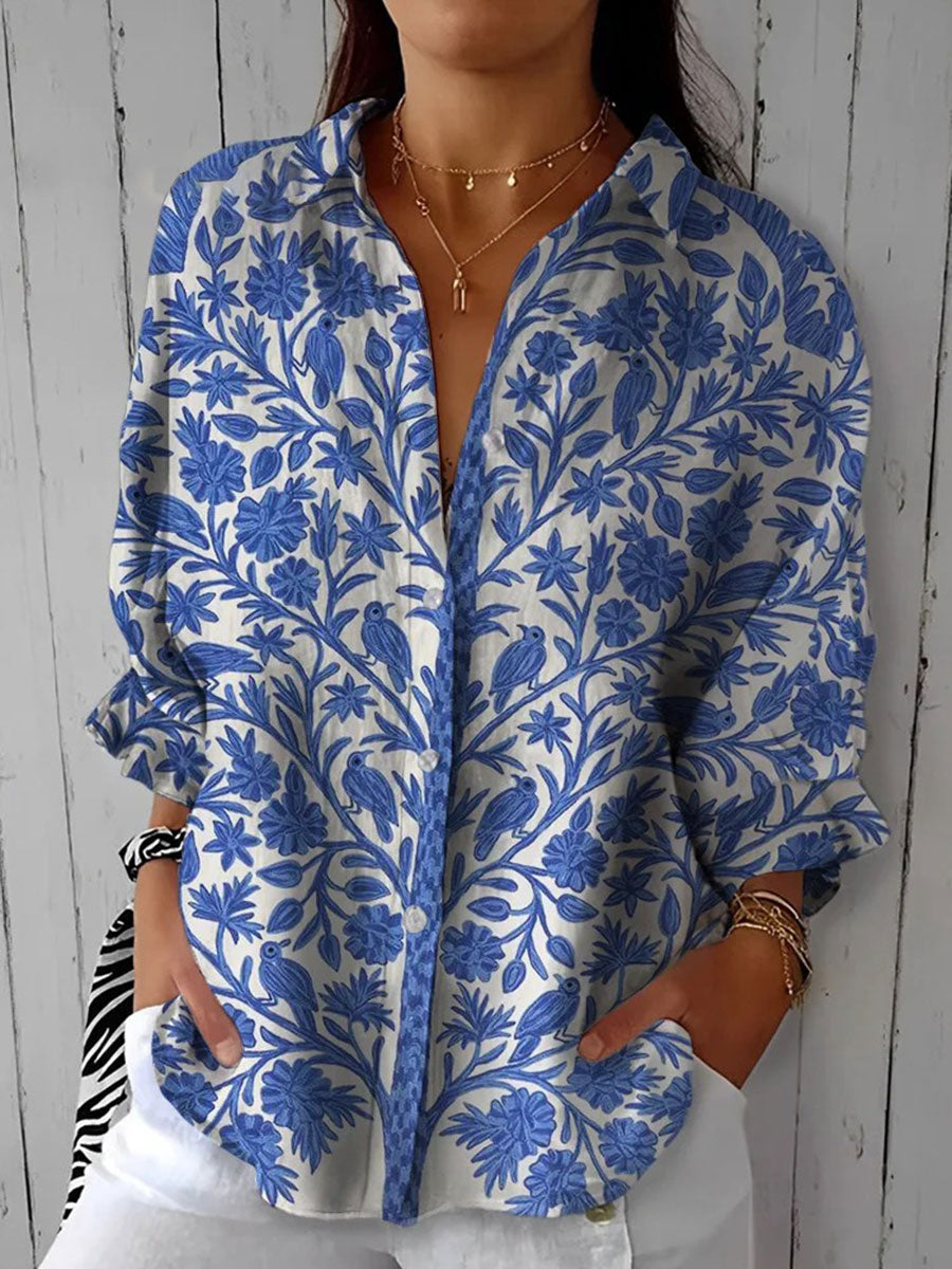 Vivienne – Blue Floral Print Blouse