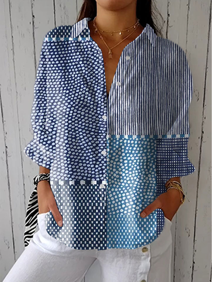 Pamela – Coastal Patchwork Print Blouse