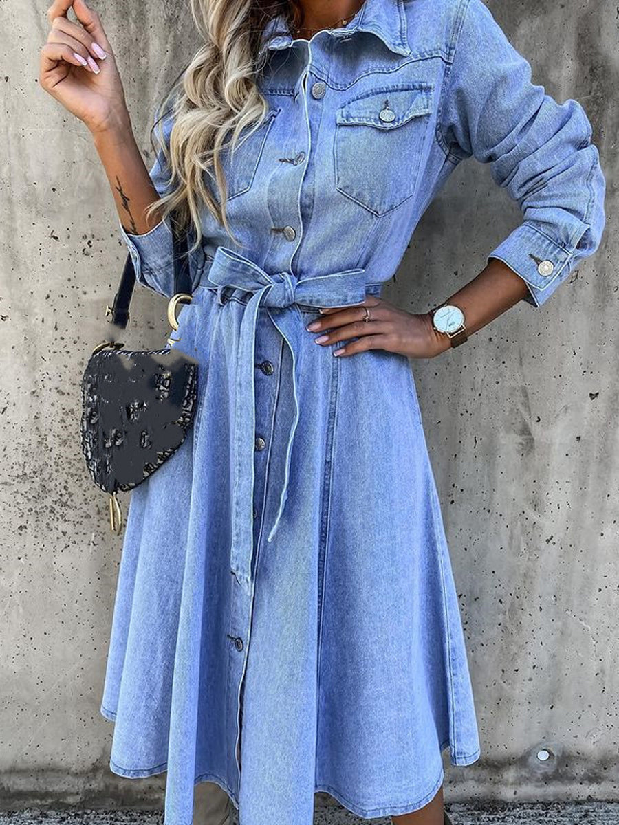 Luna | Long Sleeve Denim-Look Dress