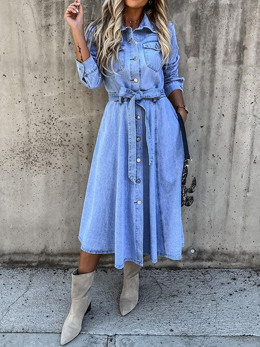 Luna | Long Sleeve Denim-Look Dress