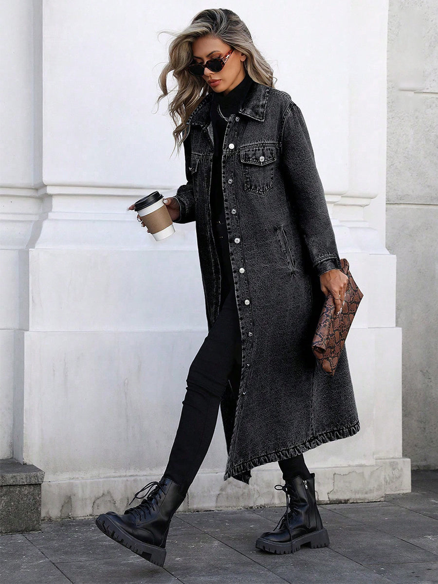 Maya | Stylish Long Denim-Look Jacket