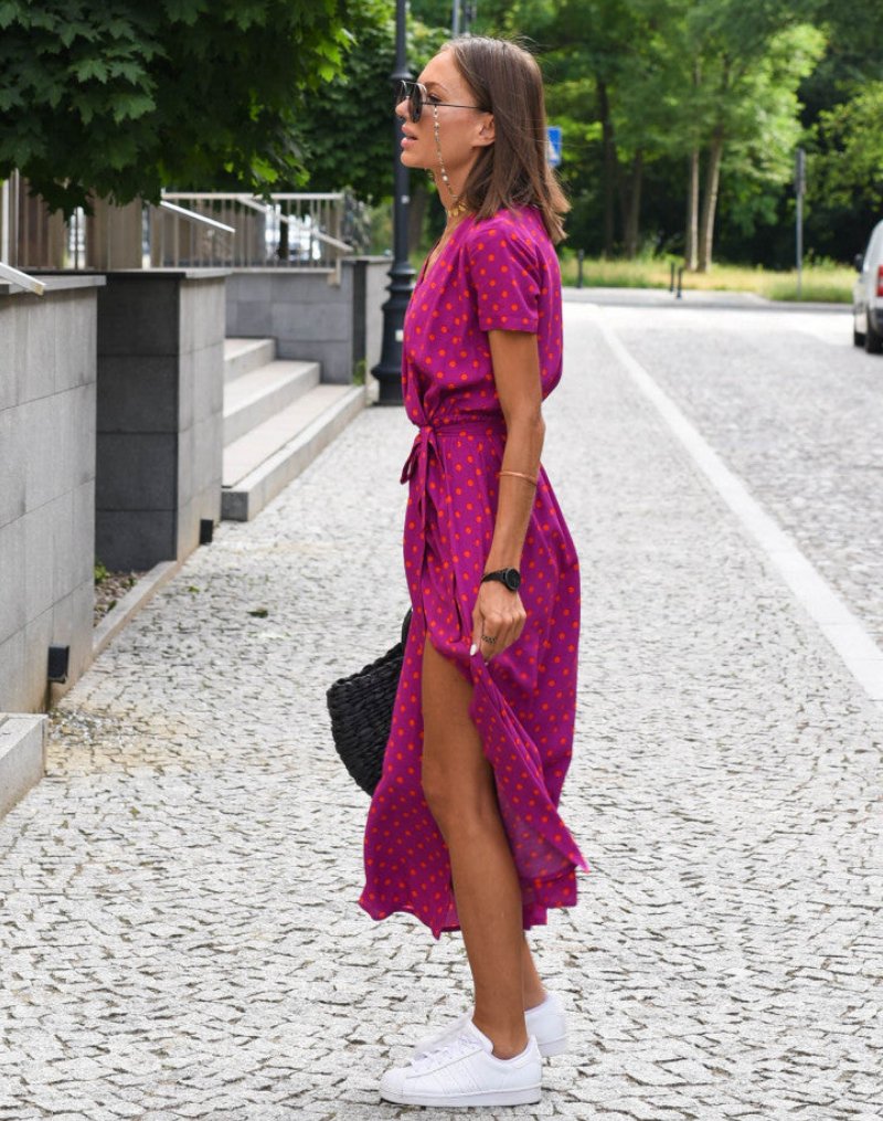Phoebe | Women's Floral Wrap V-Neck Tie-Waist Midi Dress