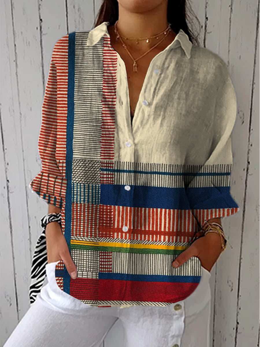 Catherine – Stripe Patchwork Print Blouse