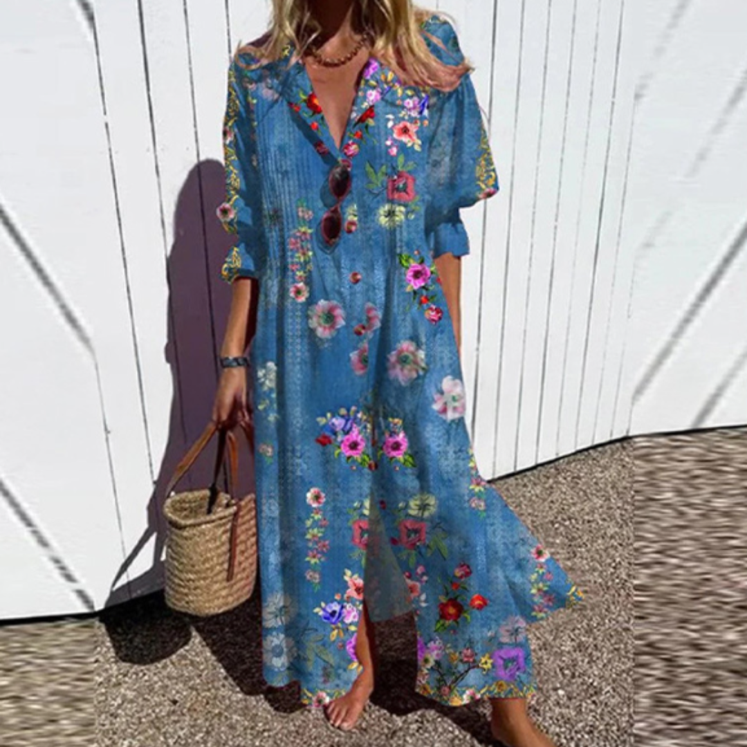 Lila Printed Button-Down Maxi Dress