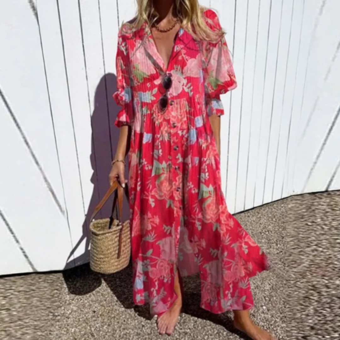 Lila Printed Button-Down Maxi Dress