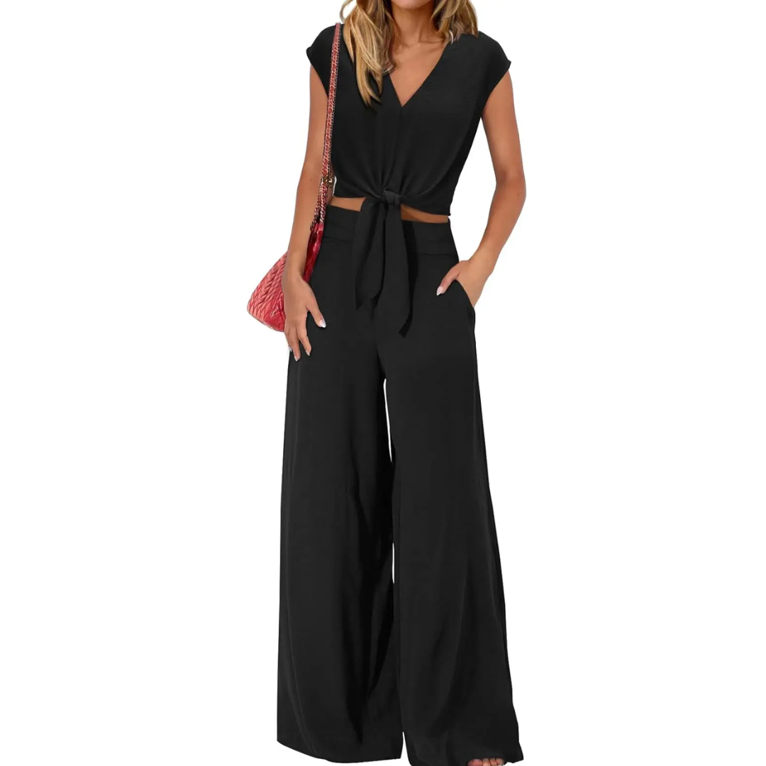Lena – Breezy V-Neck Wide-Leg Set