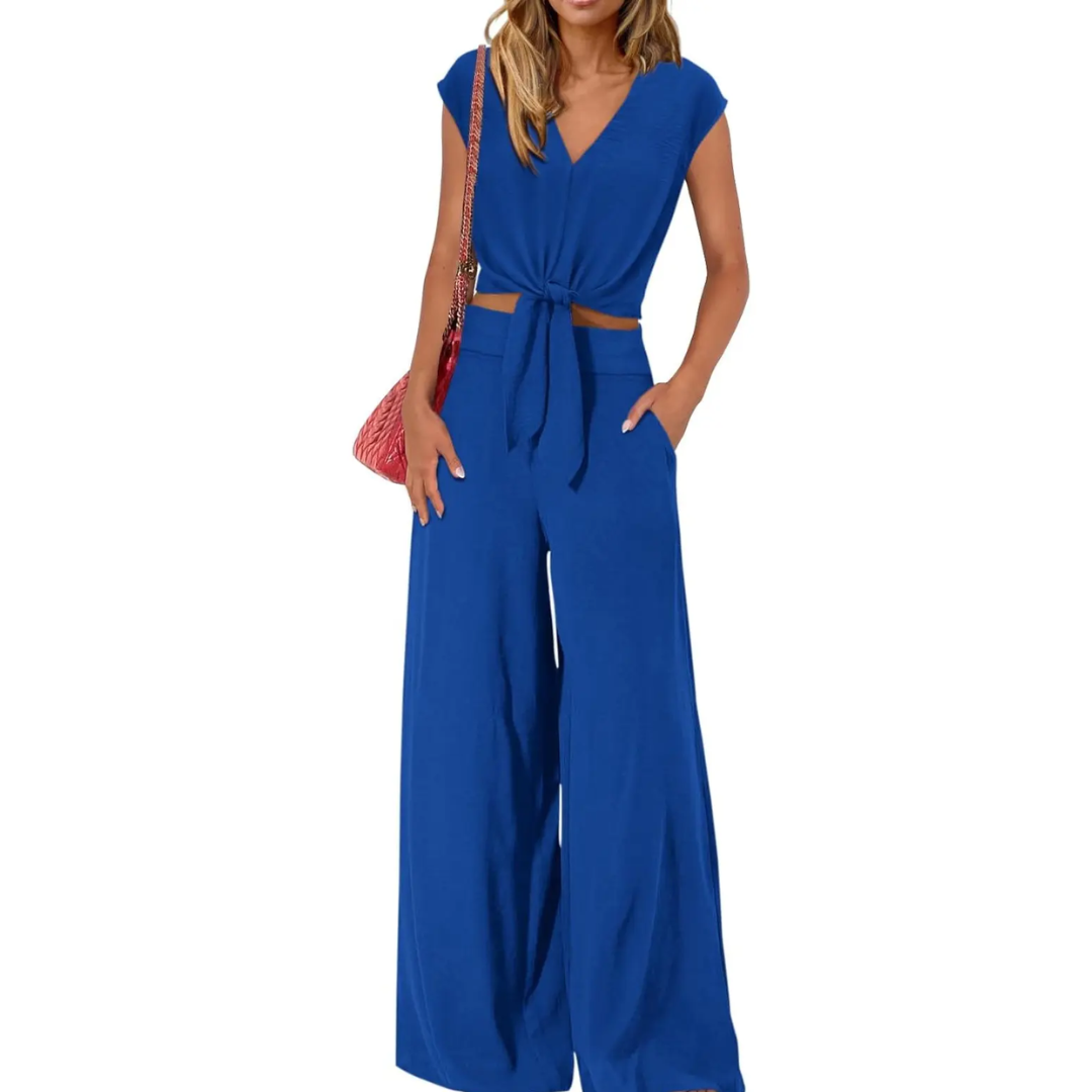 Lena – Breezy V-Neck Wide-Leg Set