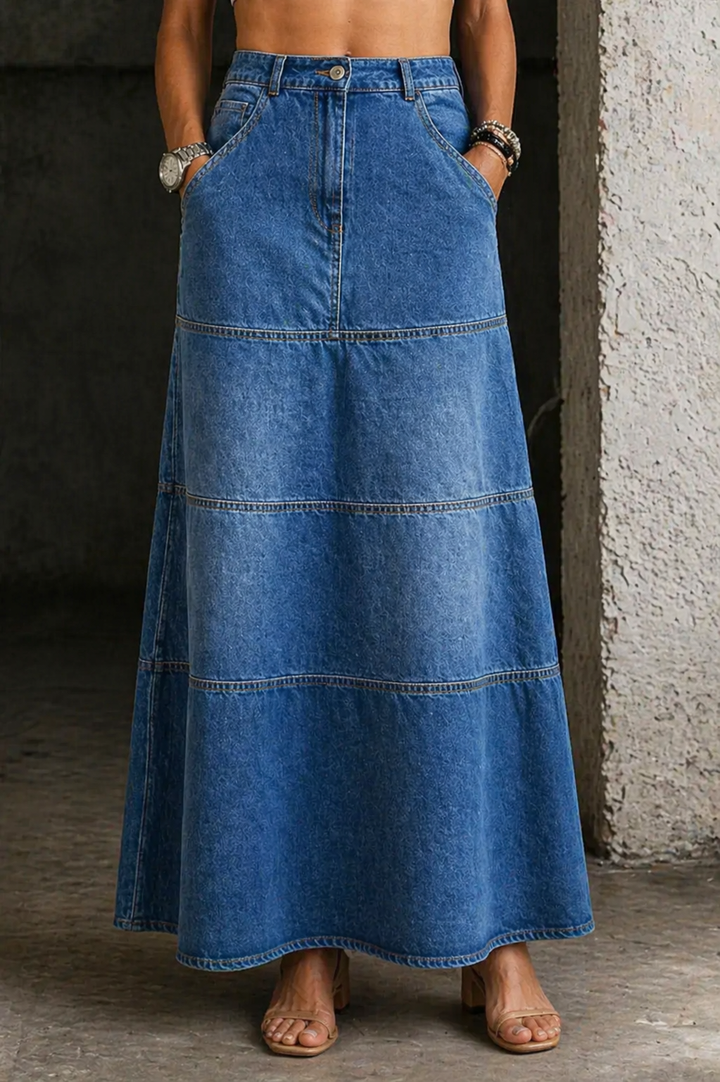 Mary | Mid-Length Denim-Look Skirt