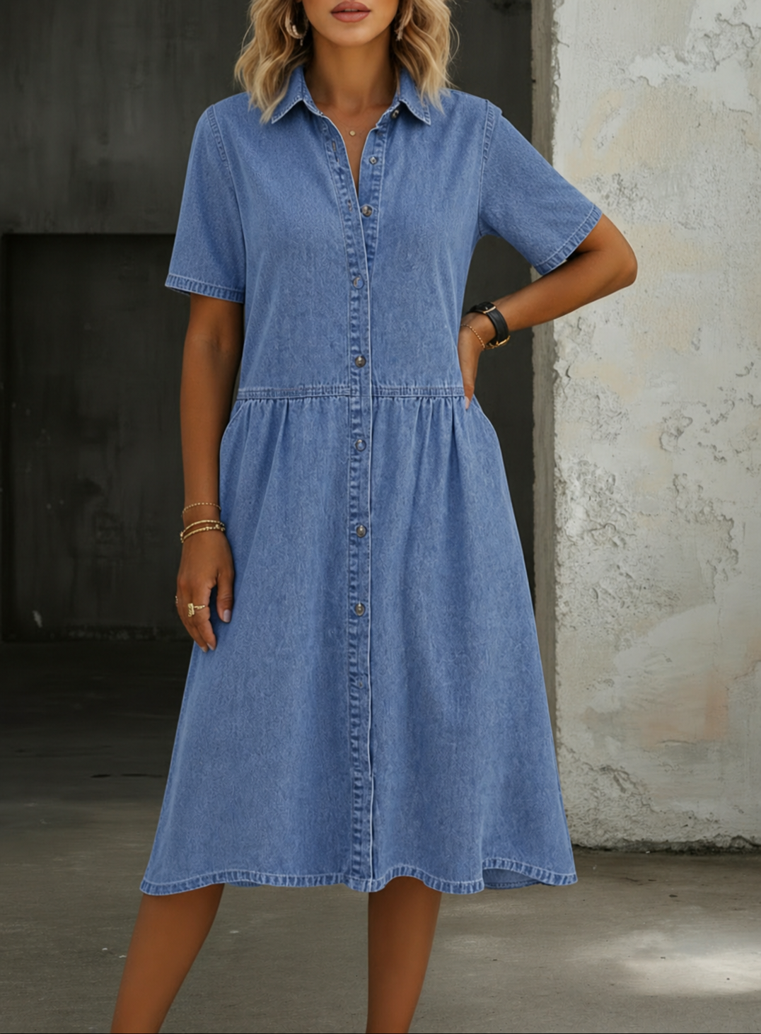 Carol | Short Sleeve Denim-Look Dress