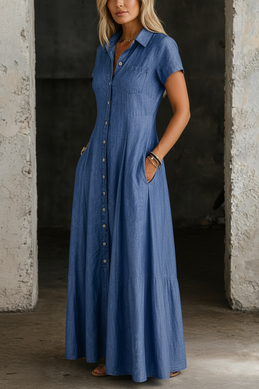 Eliza | Long Denim-Look Dress