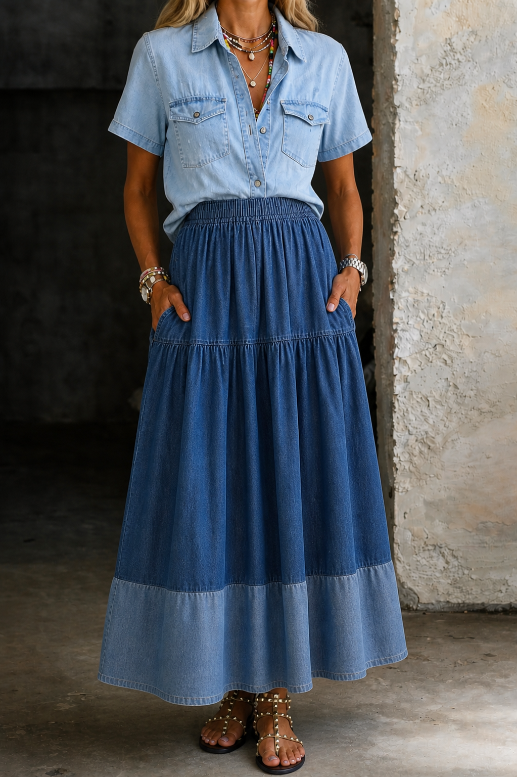 Sarah | Elastic Waist Denim-Look Skirt