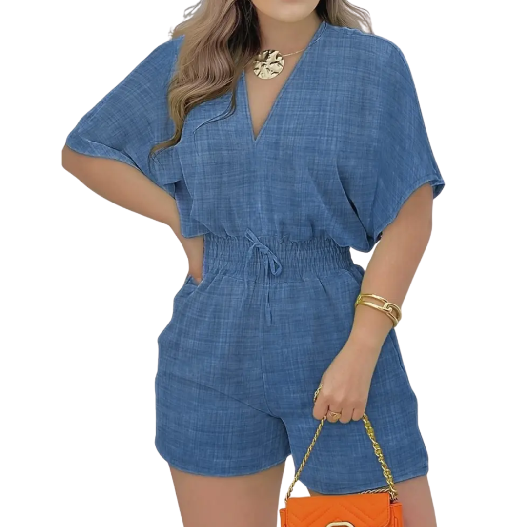 Joelle – Casual V-Neck Drawstring Romper