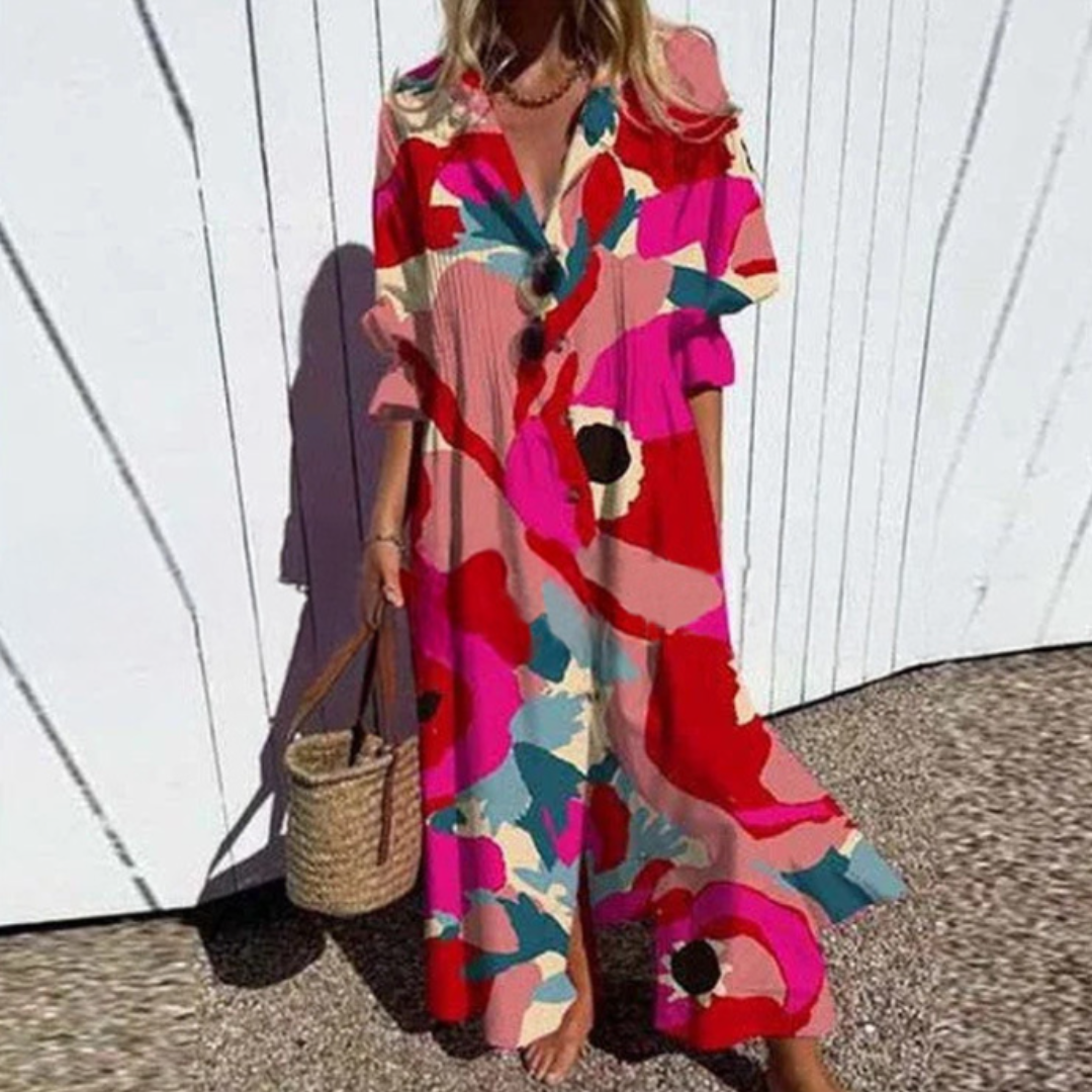 Lila Printed Button-Down Maxi Dress