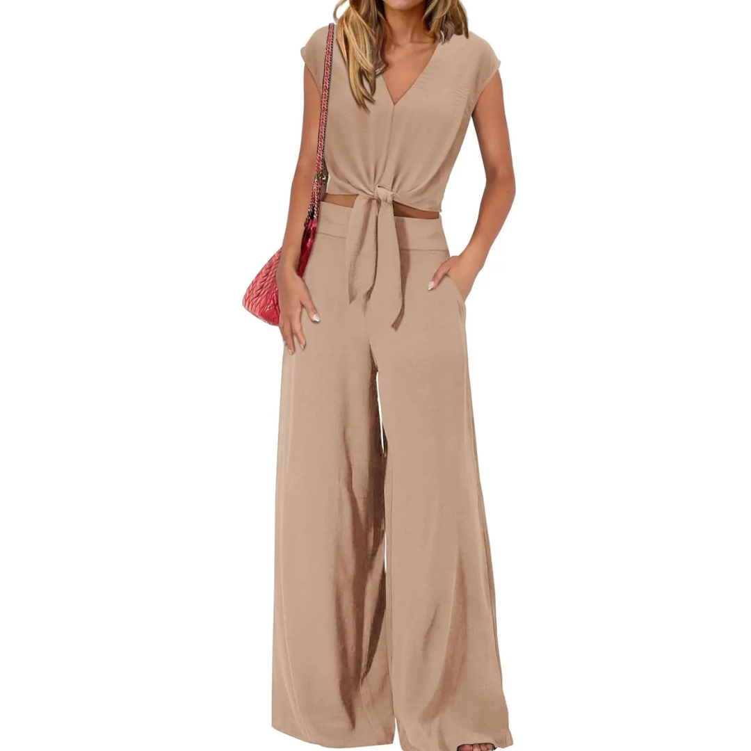 Lena – Breezy V-Neck Wide-Leg Set