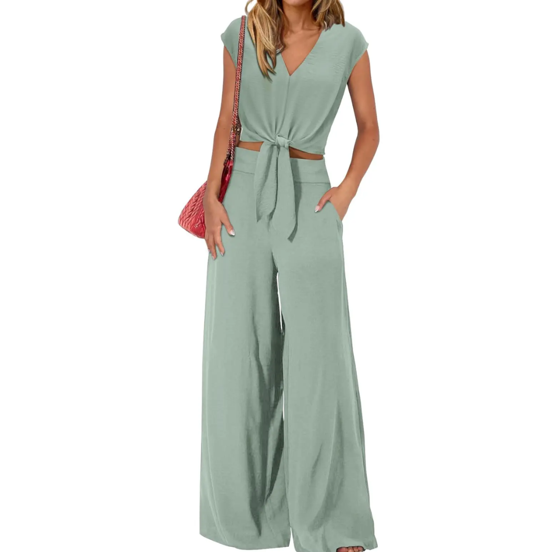 Lena – Breezy V-Neck Wide-Leg Set
