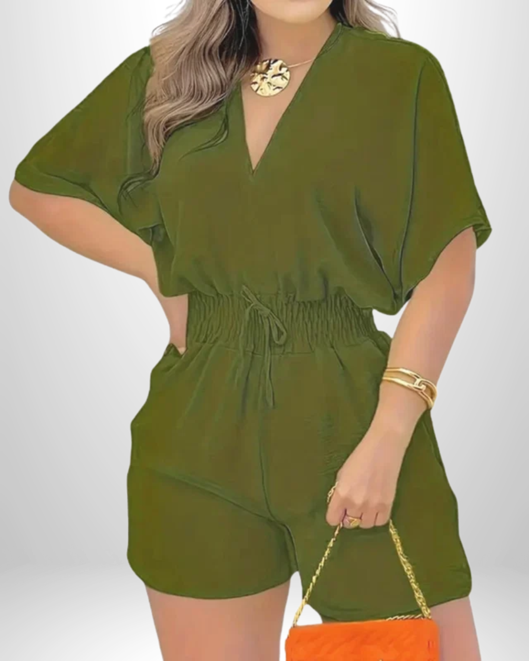 Joelle – Casual V-Neck Drawstring Romper