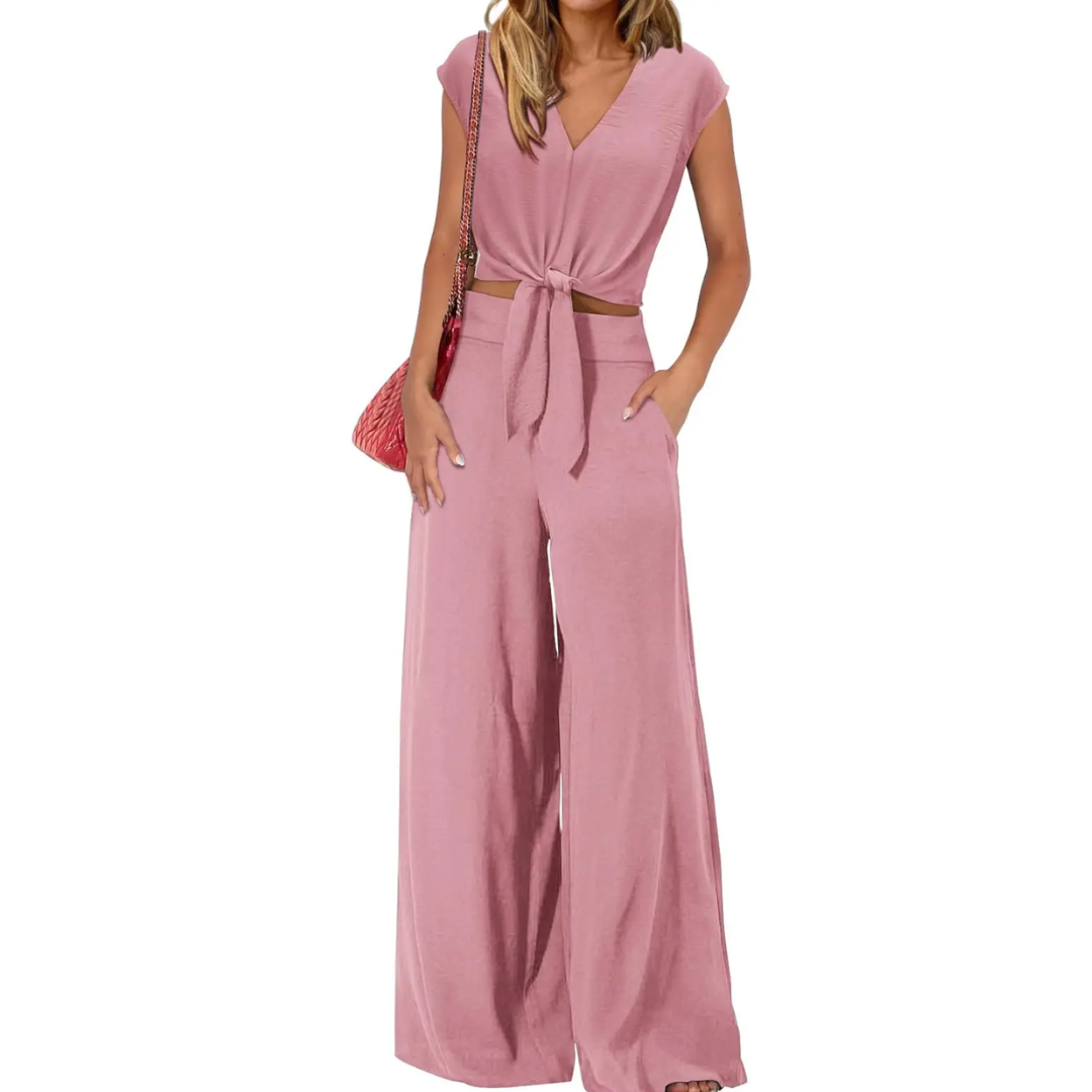 Lena – Breezy V-Neck Wide-Leg Set