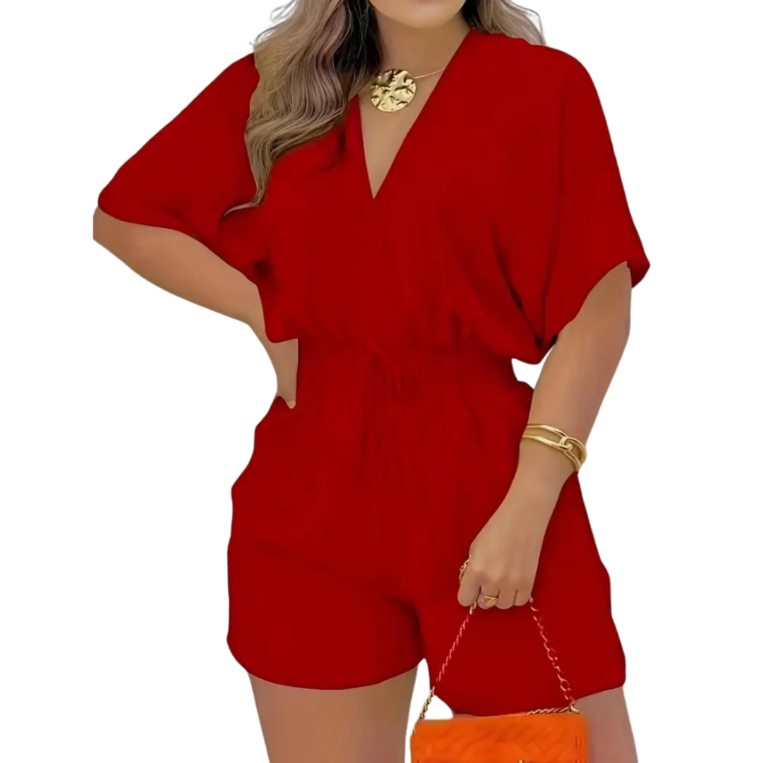 Joelle – Casual V-Neck Drawstring Romper