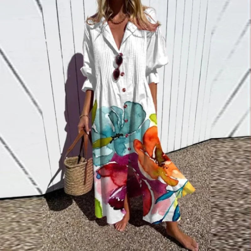 Lila Printed Button-Down Maxi Dress