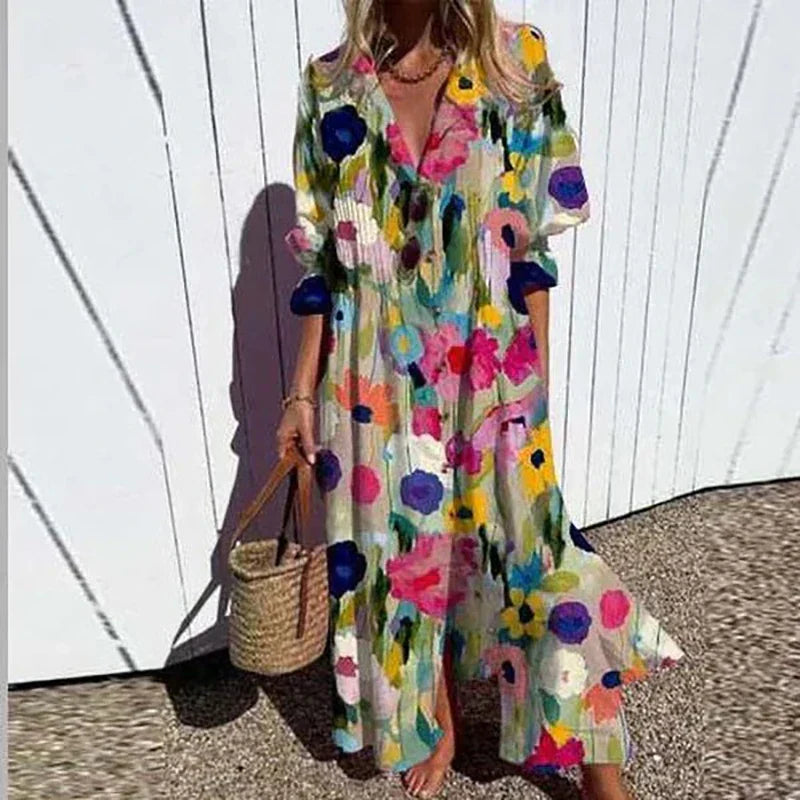 Lila Printed Button-Down Maxi Dress