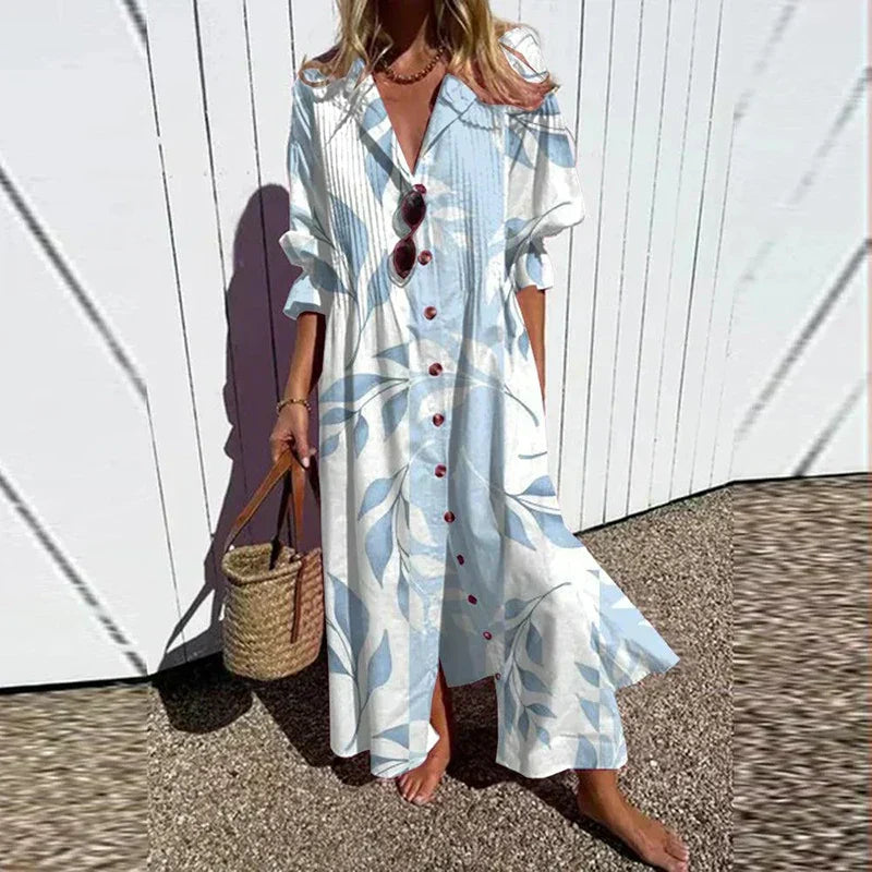 Lila Printed Button-Down Maxi Dress