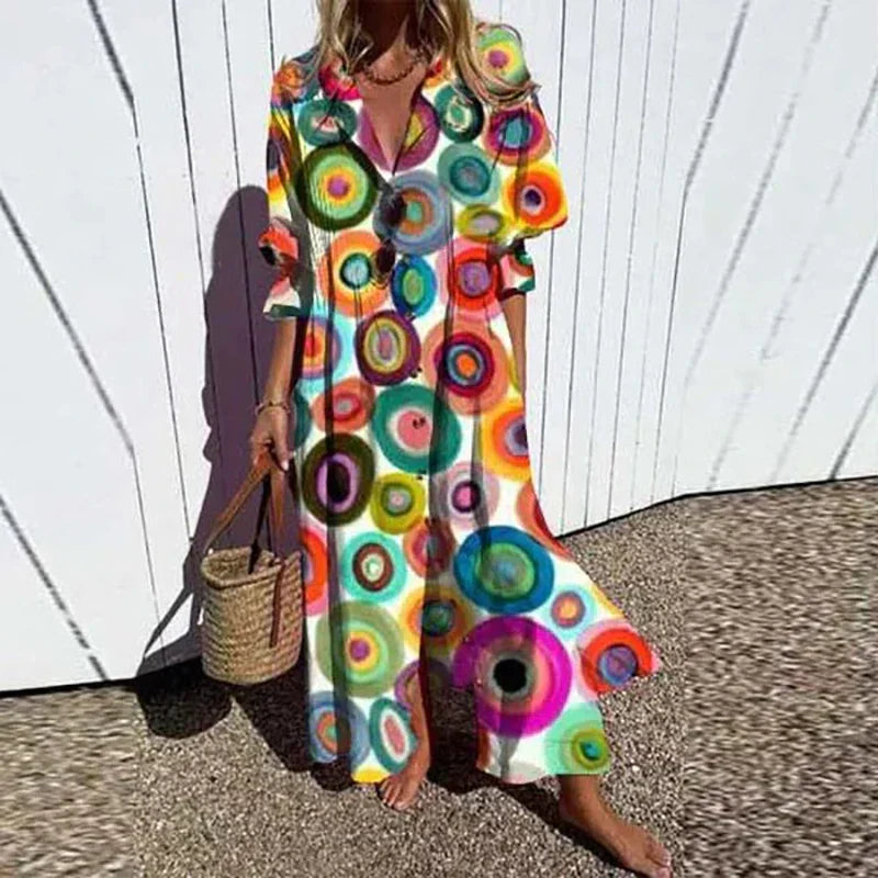 Lila Printed Button-Down Maxi Dress