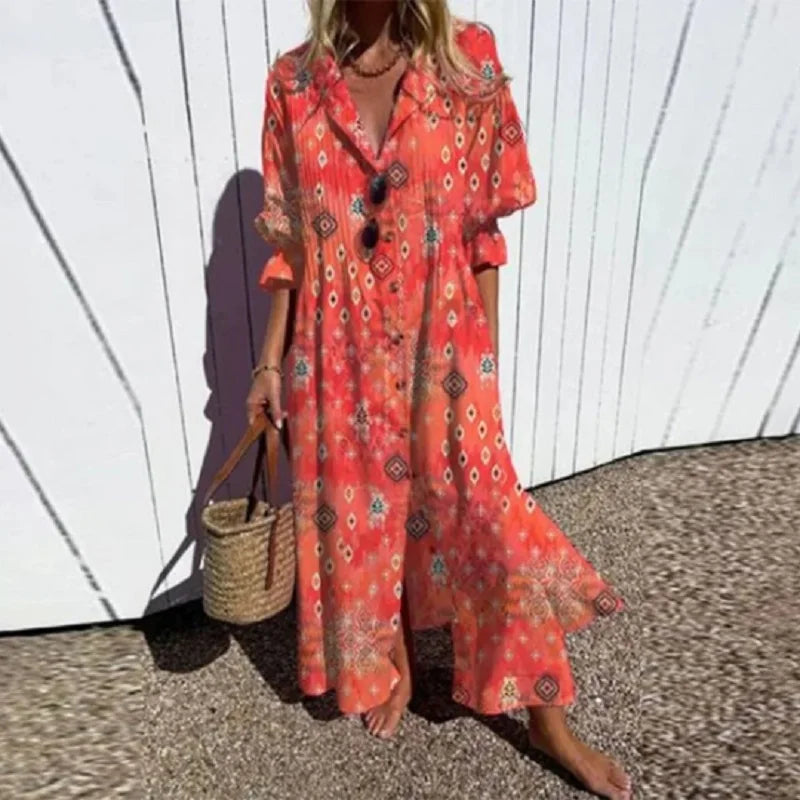 Lila Printed Button-Down Maxi Dress