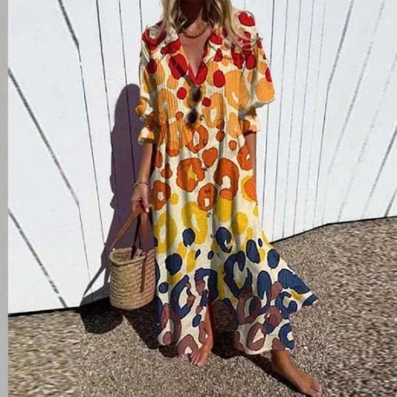 Lila Printed Button-Down Maxi Dress