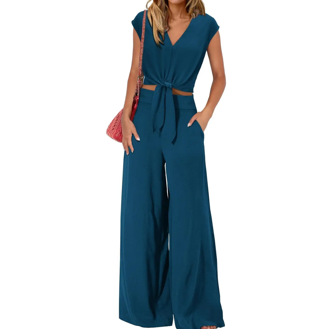 Lena – Breezy V-Neck Wide-Leg Set