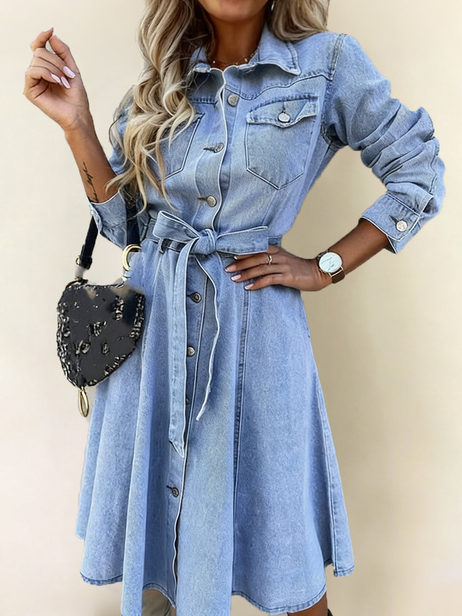 Luna | Long Sleeve Denim-Look Dress