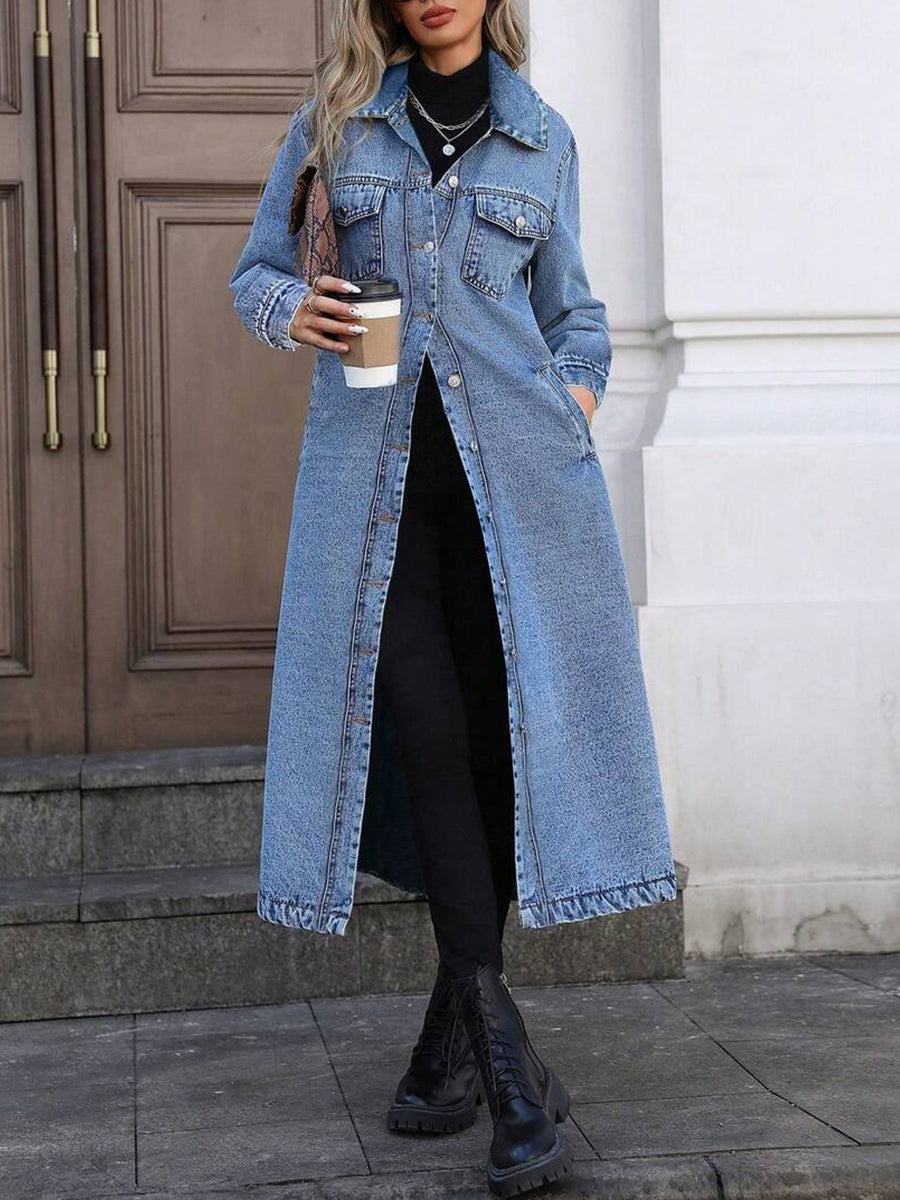 Maya | Stylish Long Denim-Look Jacket