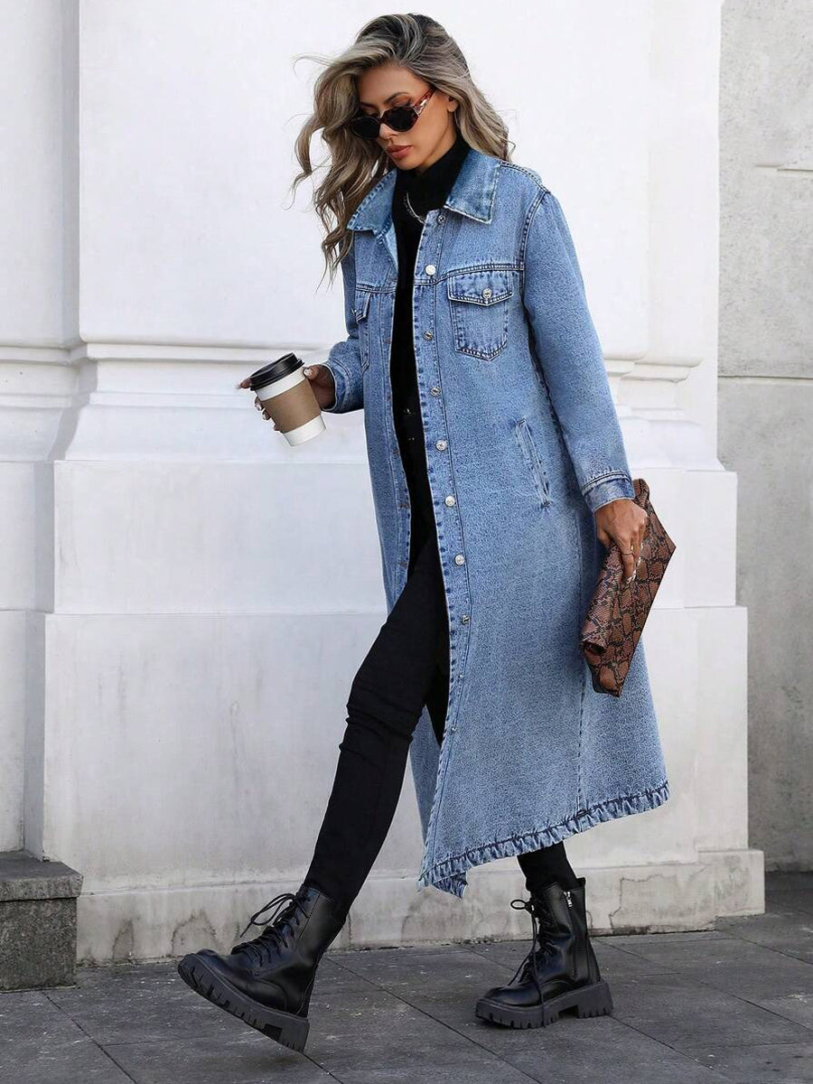 Maya | Stylish Long Denim-Look Jacket
