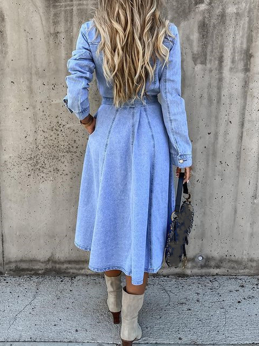 Luna | Long Sleeve Denim-Look Dress