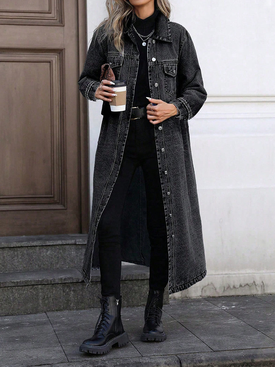 Maya | Stylish Long Denim-Look Jacket