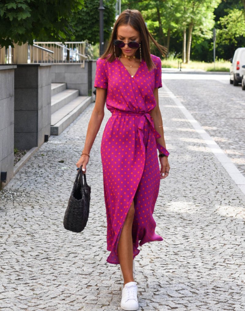 Phoebe | Women's Floral Wrap V-Neck Tie-Waist Midi Dress